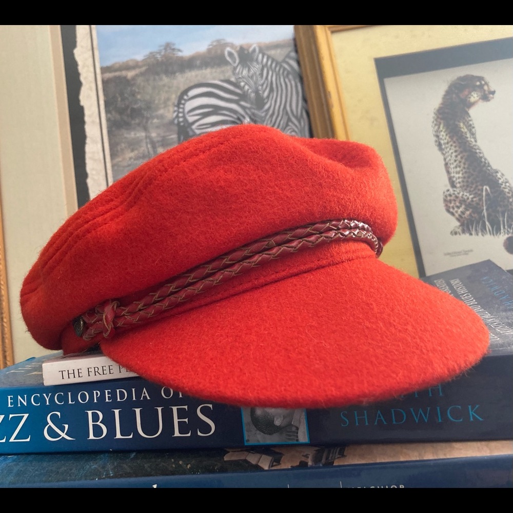 Brixton ORANGE wool Fiddler cap. Small